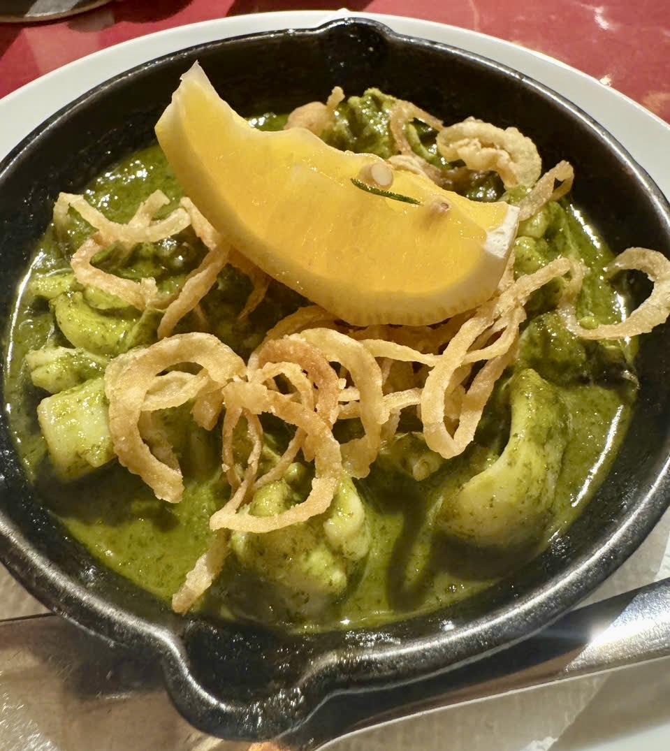 Grilled baby squid with Chimichurri sauce
